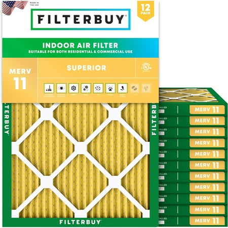 Filterbuy 19x20x1 Air Filter MERV 11 Allergy Defense Pleated HVAC AC Furnace Filter Replacement 12-Pack