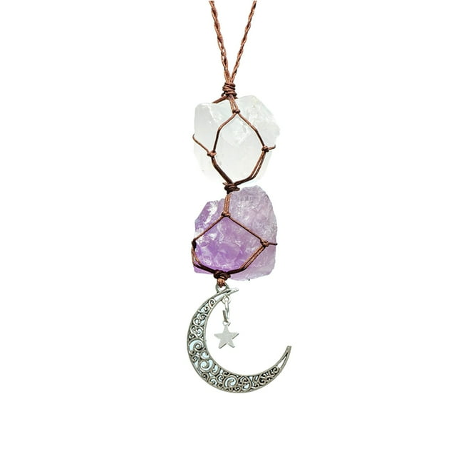 Hanging Car Charm, Moon Crystal & Amethyst/Citrine, Rearview Decor, for Car/Home/Office, Meaningful Gift for Christmas/Birthday