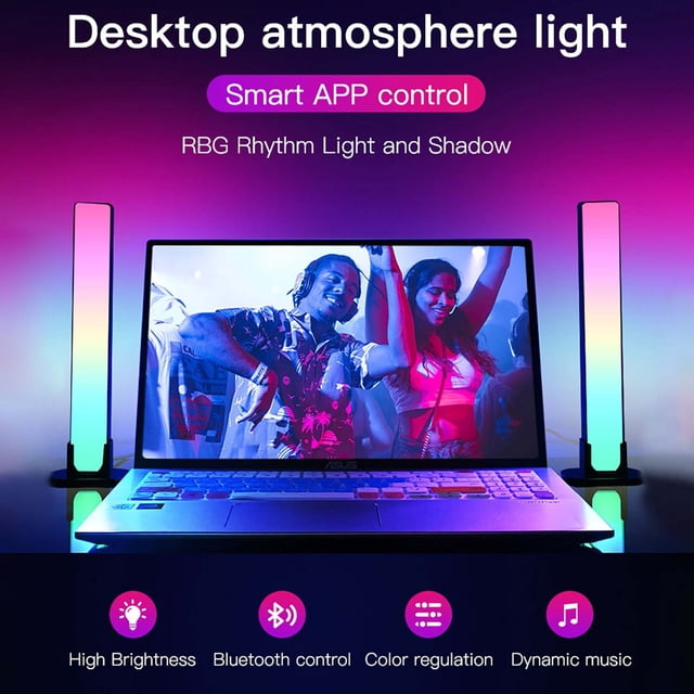 TopLLC Computer Desktop Background Atmosphere Light RGB Light With Gaming Sound Pickup Light Bluetooth Music Sensor Light on Clearance