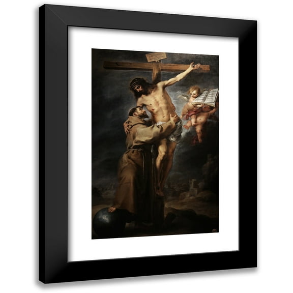 Bartolomé Estebán Murillo 11x14 Black Modern Framed Museum Art Print Titled - Saint Francis of Assisi Embracing the Crucified Christ