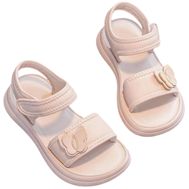 Xfvqtps Kids Girls Summer Sandals Open Toe Princess Butterfly Hook and Loop Soft Sole Leather Flats Shoes