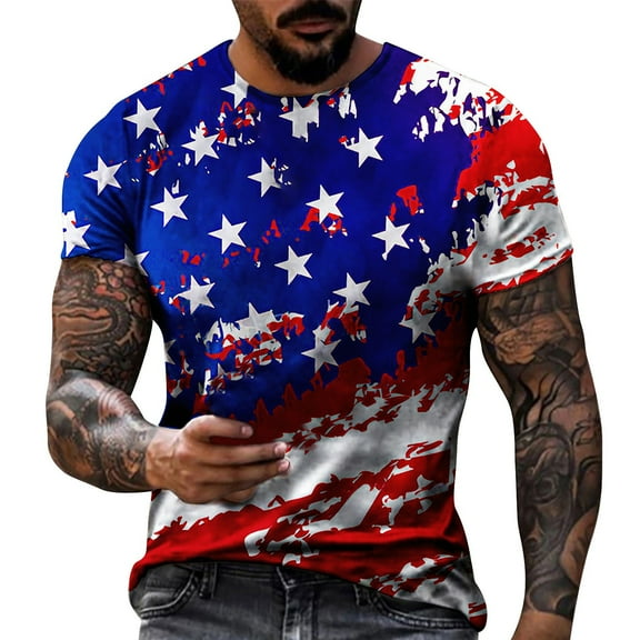 FBMDBB Mens USA Flag American Patriotic T Shirt Short Sleeve 4Th Of July Tshirts Street Soldier Patriotic Shirt Print Tees Soft T Shirts Unisex Large T Shirt