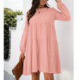 thumbnail image 1 of Femmes Robe Décontractée, Robe à Col Rond Manches Bouffantes Confortable Fluide Respirant Léger pour Bureau pour Dame pour les Vacances Rose, Noir, Mandarine, 1 of 6