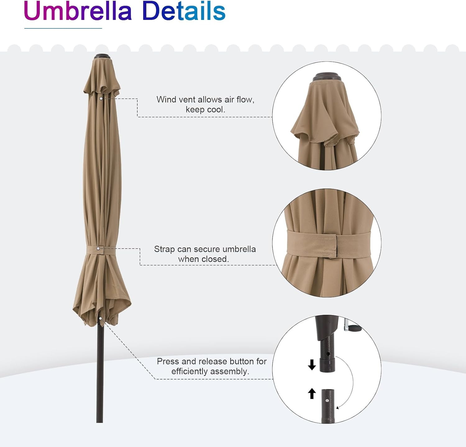 Simenmax 9ft Patio Umbrella, Outdoor Table Umbrella of 9-Feet with 8 Ribs and Push Button Tilt and Crank, Brown