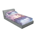 thumbnail image 2 of Ambesonne Landscape Fitted Sheet & Pillow Sham Set, Braches Snowy Sunset, Twin, Lavender Lilac White, 2 of 2