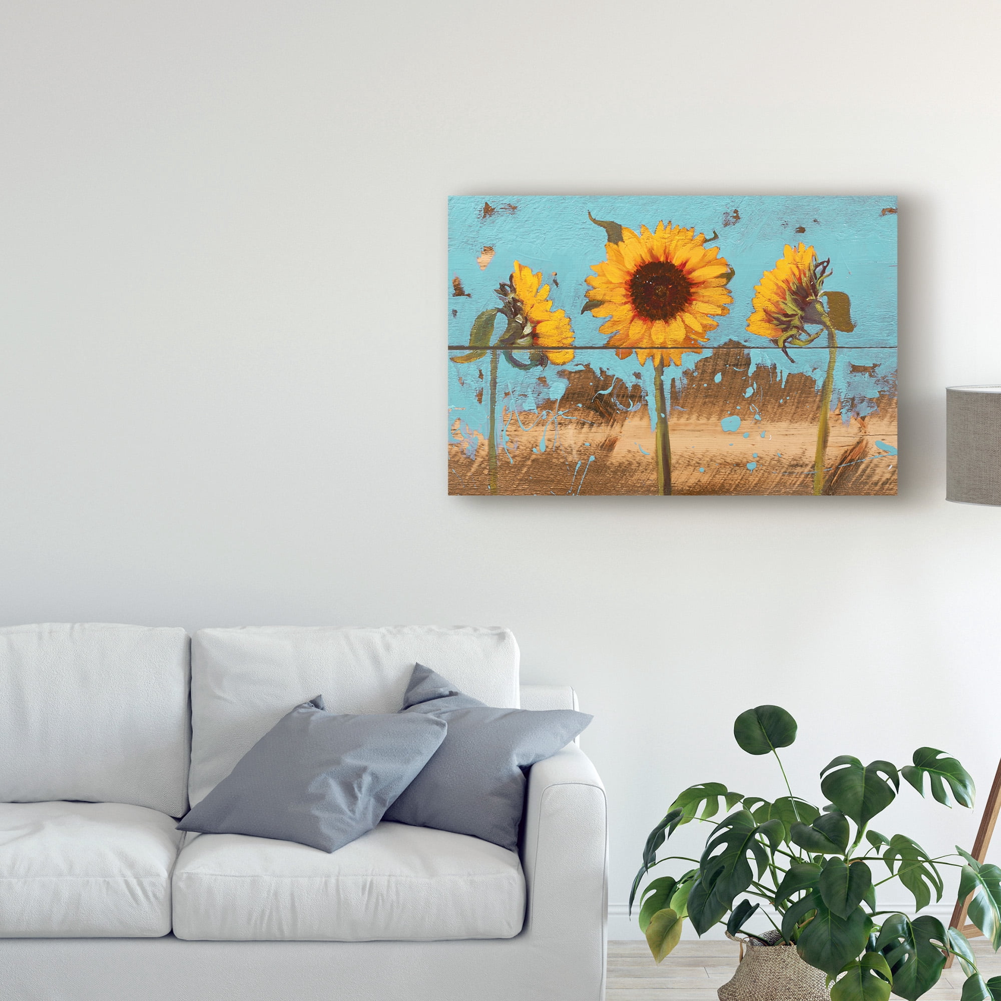 Trademark Fine Art 'Sunflowers on Wood IV' Canvas Art by Sandra Iafrate