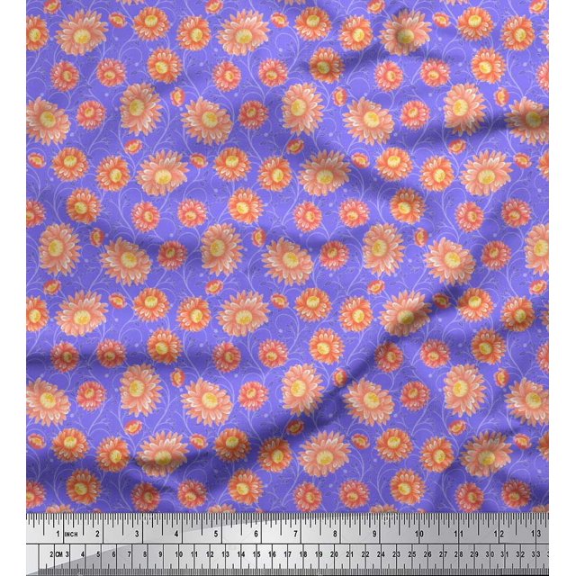 Soimoi Rayon Fabric Leaves & Dahlia Floral Decor Fabric Printed Yard 56 Inch Wide