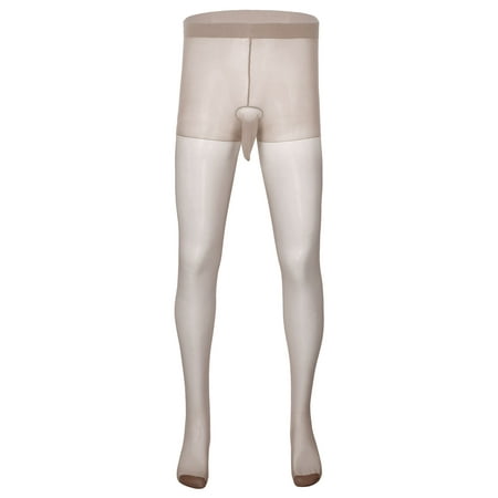 iEFiEL Mens Glossy Tight Footed Pantyhose Ultra Thin Stockings with Sheath Pouch Lingerie