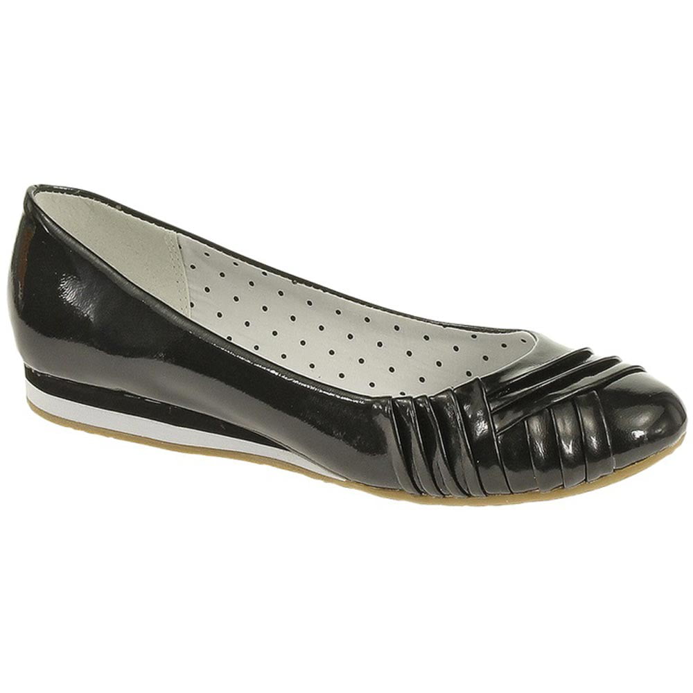R11B Spot On L4R917 Ladies Black Patent Flat Slip On Shoes 
