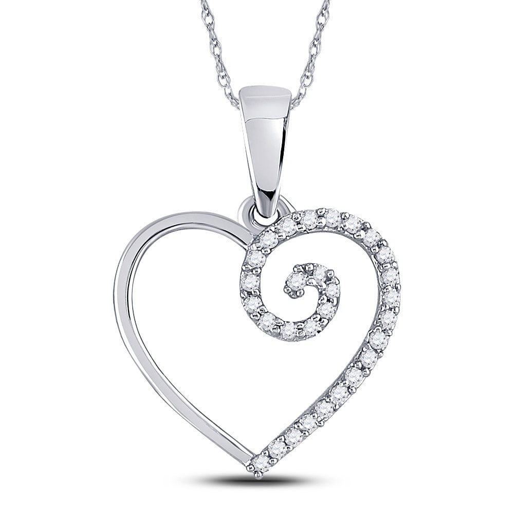 GND - 10kt White Gold Womens Round Diamond Clef Heart Pendant 1/10 Cttw ...