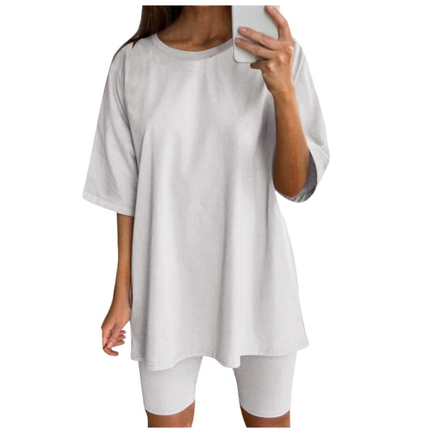 Conjunto deportivo de 2 piezas para mujer con top de manga corta y pantalón corto - Poliéster, transpirable, S-XXXL para yoga/running/actividades diarias