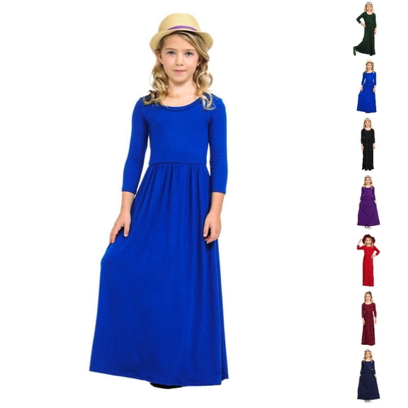 HJYCHN Dresses for Girls Comfortable Long Sleeve Solid Loose Maxi Dress with Waist Gathers Daily Kids Dress 6-7 Years