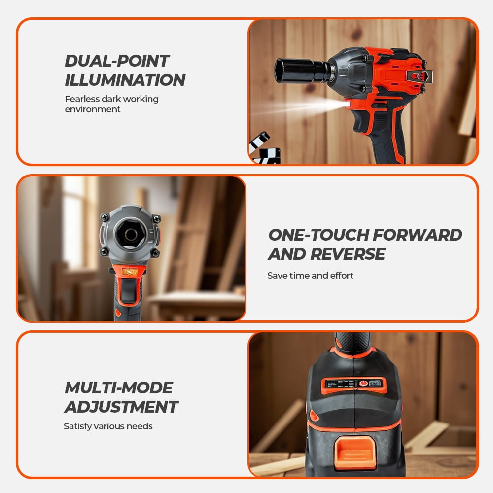 Electric Impact Wrench 1000Nm High Torque Impact Gun 1/2" Cordless Impact Wrench
