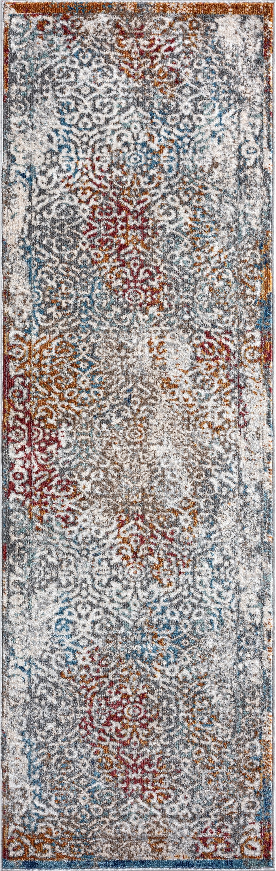 Traditional 2x8 Area Rug (2'3'' x 7'7'') Floral Navy, Cream Indoor Runner Easy to Clean