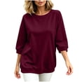 thumbnail image 6 of Otntypg Fall 3/4 Sleeve Crewneck Sweatshirts for Women Trendy Basic Solid Color Athletic Workout Tees Shirt Loose Oversized Casual Pullover Tops, 6 of 7