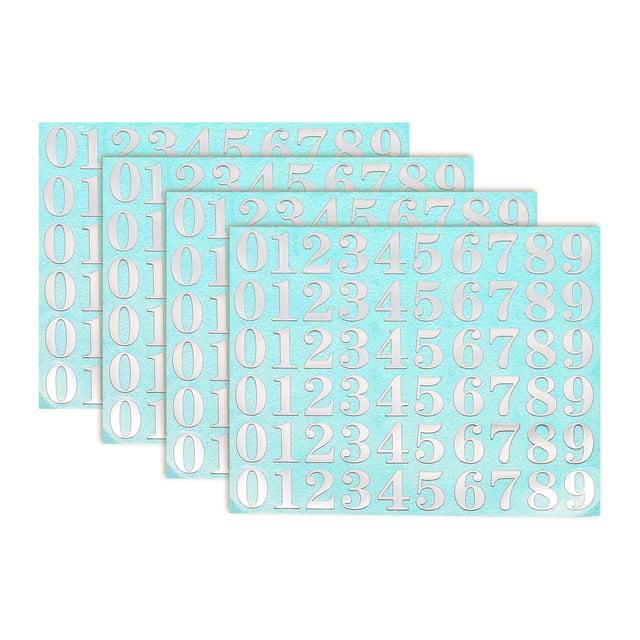4 Hojas de Etiquetas Numéricas 0.35" Etiquetas Numéricas Mini 3D Autoadhesivas de Aleación (Plata)