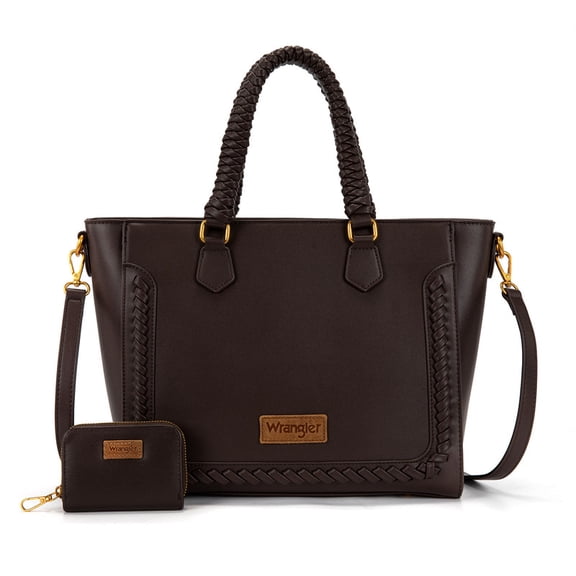 Wrangler Tote Bags for Women Western Top Handbags Cowhide Purse and Wallet Set, Cofee