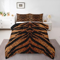 Feelyou Tiger Print Full Size Comforter Sets, Brown Stripes Lines Bedding Sets, 3pcs