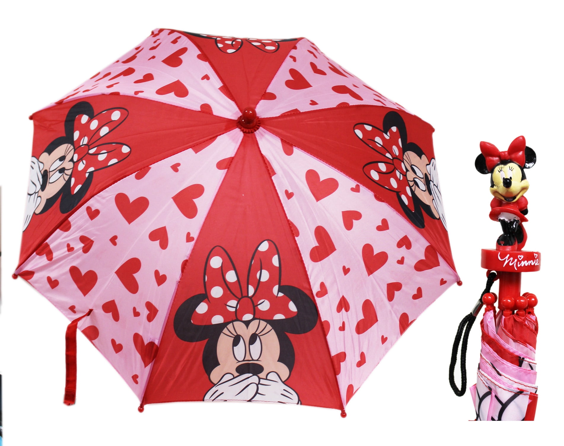 Disneys Minnie Mouse Red And Pink Kids Umbrella With Minnie Molded