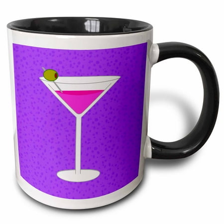 Martini Top In Black 3dRose Bright Pink Martini in Glass with Olive - Purple Background - Two Tone Black Mug, 11-ounce ()