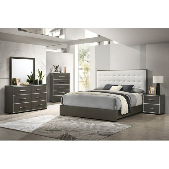 Contemporary Style 6pc Full Size Brown Finish Upholstered Bed Wooden Bedroom Furniture Set