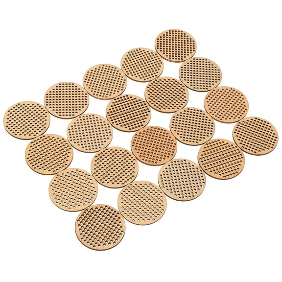 MLINS 20pcs Circle Wooden Hanging Tags Round Blank Hole Paved Cross Stitch Ornament Crafts for DIY Engraving