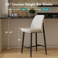 thumbnail image 6 of Ninecer 26" Counter Height Bar Stools Set of 2, Upholstered Bar Stools with Back, Textured Leather & Fabric Cushions, Metal Legs, Comfortable Kitchen Island Counter Chairs, White, 6 of 9