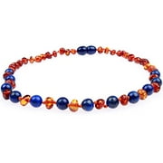Baltic Amber & Gemstone Necklace (Cognac & Lapis Mix - 12.5 Inches) - Handcrafted, 100% USA Lab-Tested Authentic Amber - Natural Pain Relief