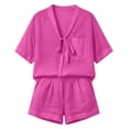 thumbnail image 4 of Yteetum Linen Shorts Sets Women 2 Piece Summer Tie Front Short Sleeve Tops and Shorts Lounge Set Casual Solid Loose Lightweight Breathable Beach Vacation Cotton Linen Outfits Set, 4 of 9
