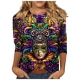 thumbnail image 2 of CYiJun Mardi Gras Shirts,Women's Glitter Mardi Gras Blouse,3/4 Sleeve Sequined Top with Fleur De Lis Pattern for Parade, 2 of 5
