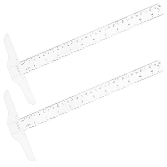 LEEYNEER 2pcs 30cm T-Square Double Sided Scale Plastic Measuring Tool T-Square for Drafting and General Layout Work (Inches Centimeters)