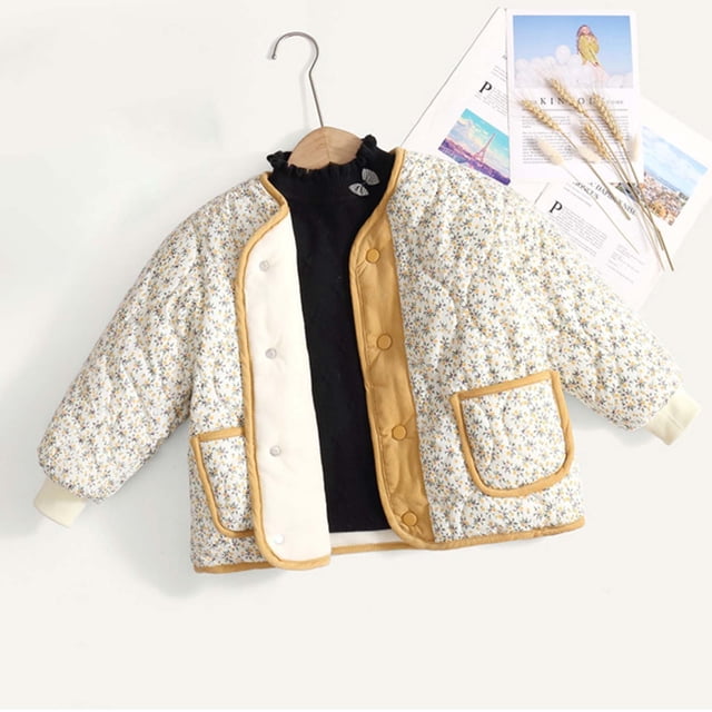 Kids' Floral Pocket Cardigan , Padded Winter Sweater For Boys/Girls Yellow 150