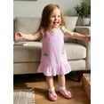 thumbnail image 3 of BemeyourBBs Toddler Baby Girls Overalls Dress Kids Flower Embroidered Stripe Bow Decor Crew Neck Sleeveless Casual Ruffle Dress Toddler Girls Spring Summer Dress, 3 of 9