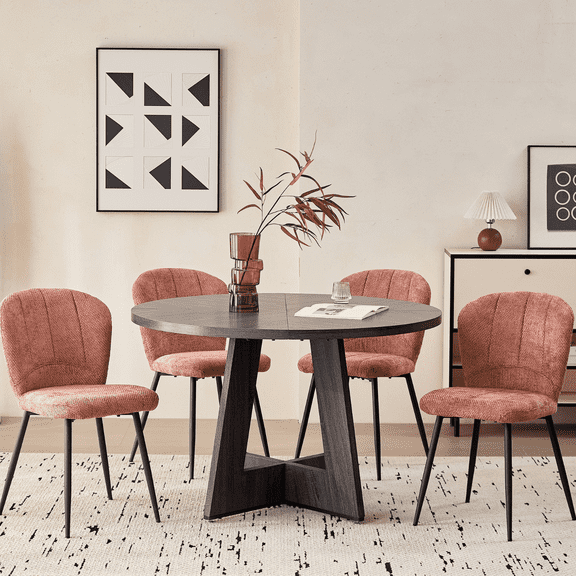 Dining Chairs Set of 4, Upholstered Chenille Fabric Kitchen Chairs With Metal Legs, Wingback Elegant Tufted Accent Vanity Chair For Dinner, Bedroom, Living Room, Apartment, Coral