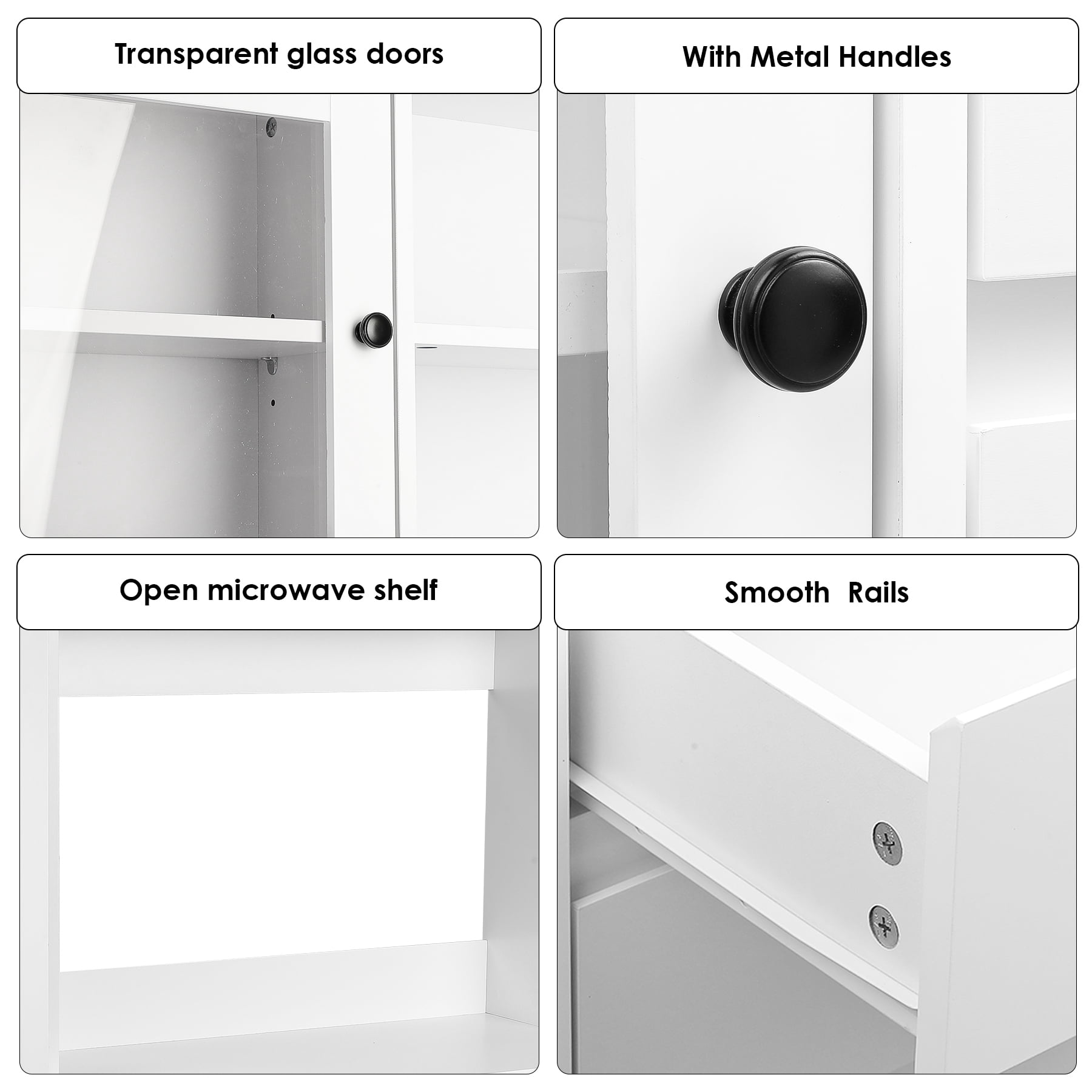 Homfa 70''H Pantry Storage Cabinet, Kitchen Hutch Cabinet with Tempered Glass Doors & 2 Adjustable Shelves, White