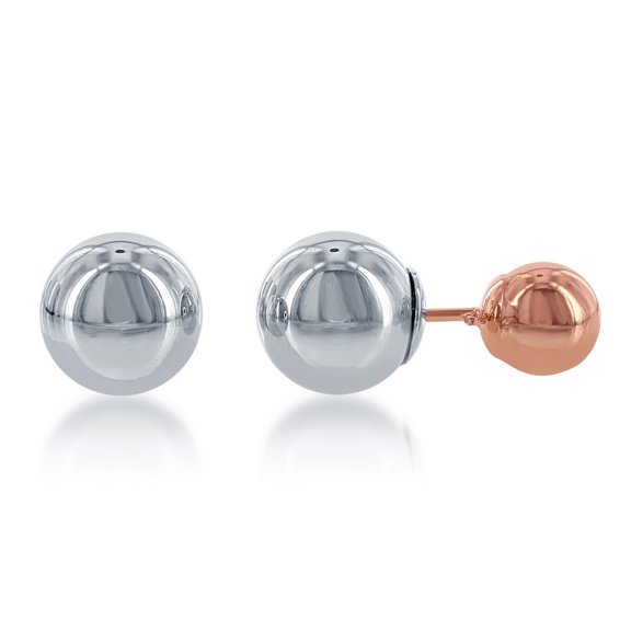iJewelry2 Sterling Silver 7mm Rose Gold Plated Bead with 10mm Silver Tone Bead Front Back Stud Earrings