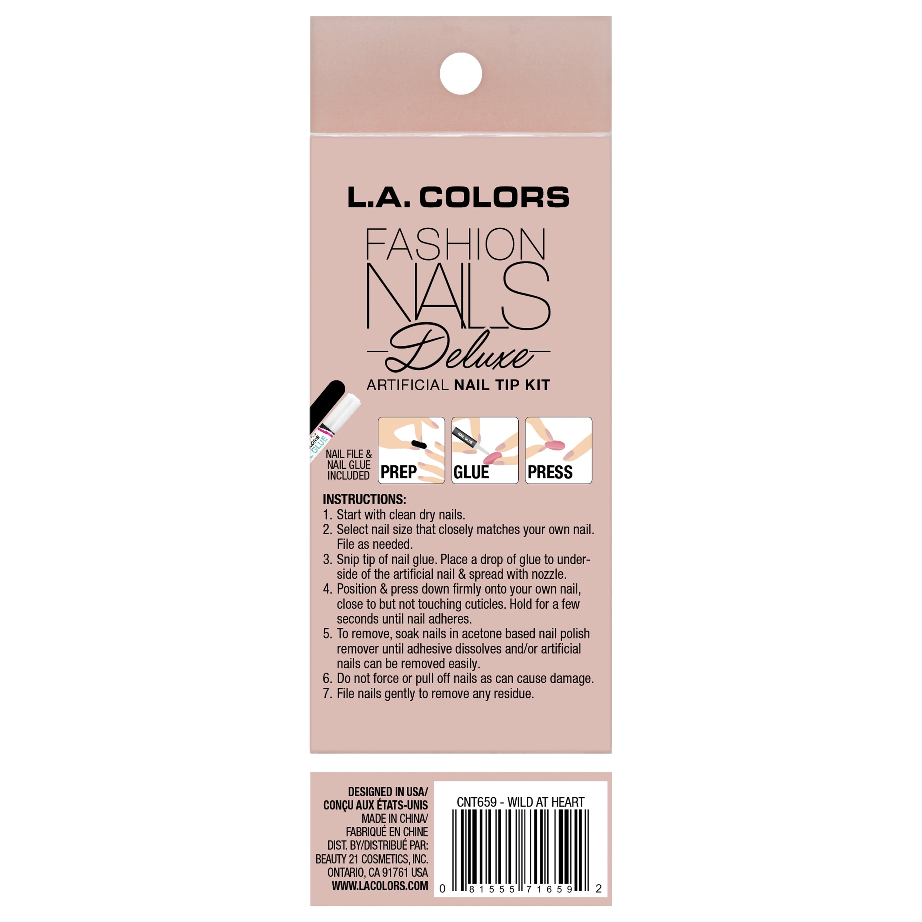 L.A. COLORS Fashion Nail Deluxe Wild at Heart Nail Tips, 24 Pieces