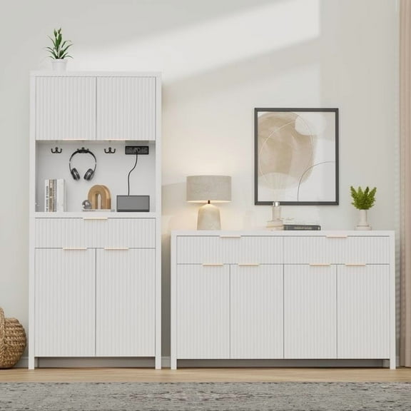 GIKPAL Kitchen Pantry Cabinet Furniture, Sideboard and Pantry Set with Drawers, Hutch Buffet Cabinet for Dining Living Room, White