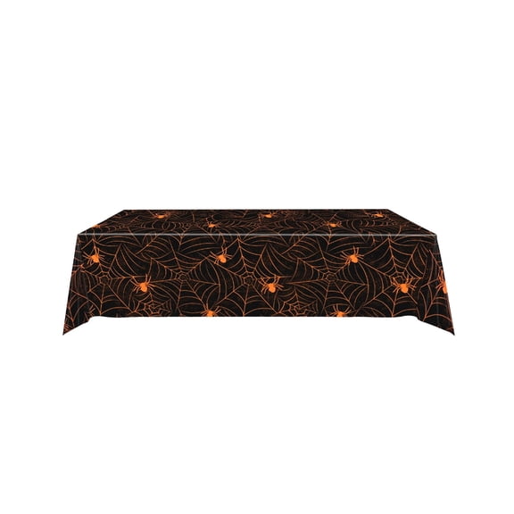 Halloween Tablecloth, 108 X 54 Inch Spider Web Table Cover, Disposable Black Spiderweb Tablecloth for Party, Haunted House, Dinner, Buffet and Holiday Decor,Black Orange