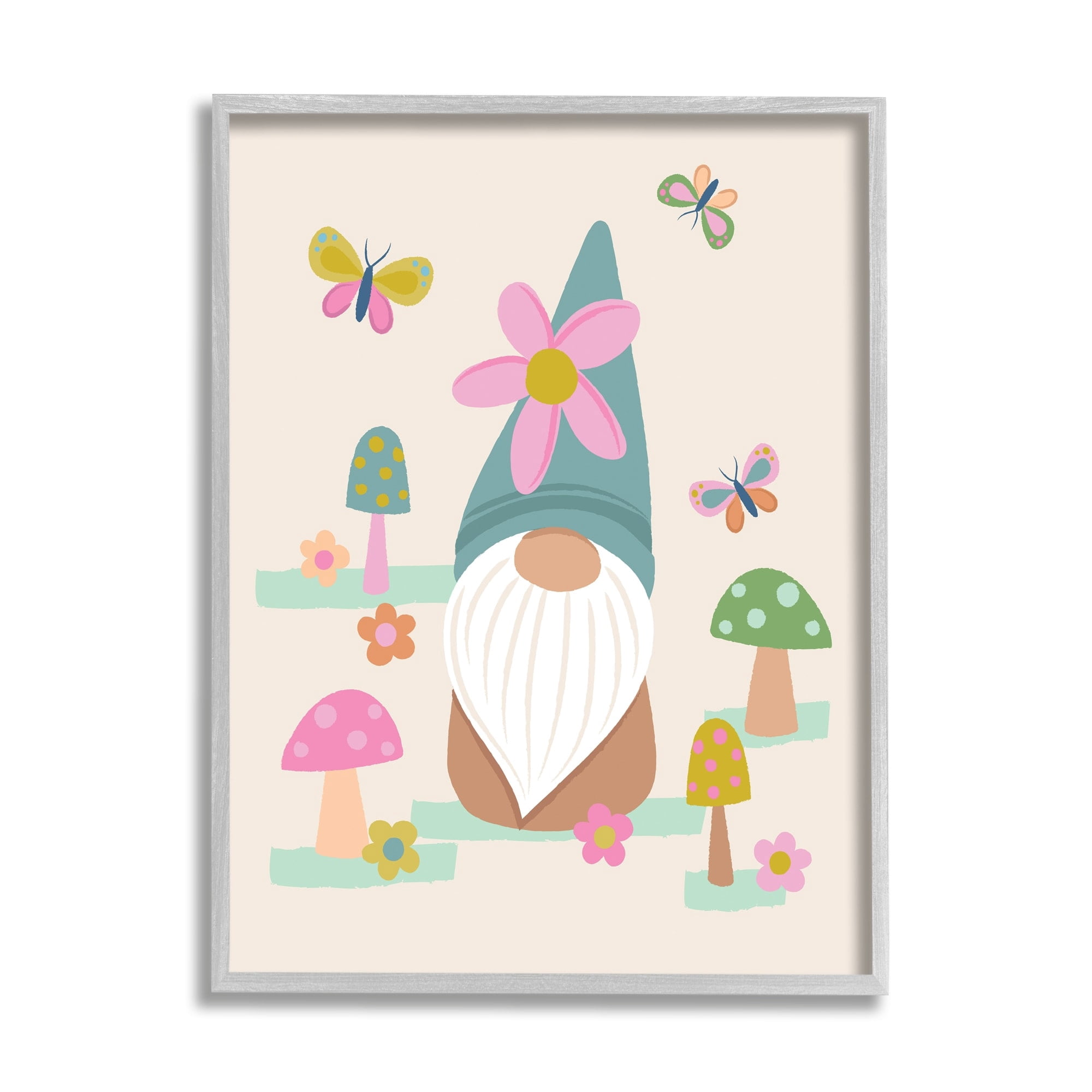 Stupell Industries Fluttering Butterflies Mushroom Garden Gnome Pink Flowers Framed Wall Art, 16 x 20, Design by Lisa Perry Whitebutton