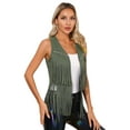 thumbnail image 3 of Sholeno Women's Fringe Vest Sleeveless 70s Hippie Faux Suede Rivets Tassel Jacket Cardigan Tops Army Green L, 3 of 6