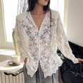 thumbnail image 3 of BUYISI High-end Sweet Hot Girl Hollow Lace Long-sleeved Shirt White S, 3 of 8