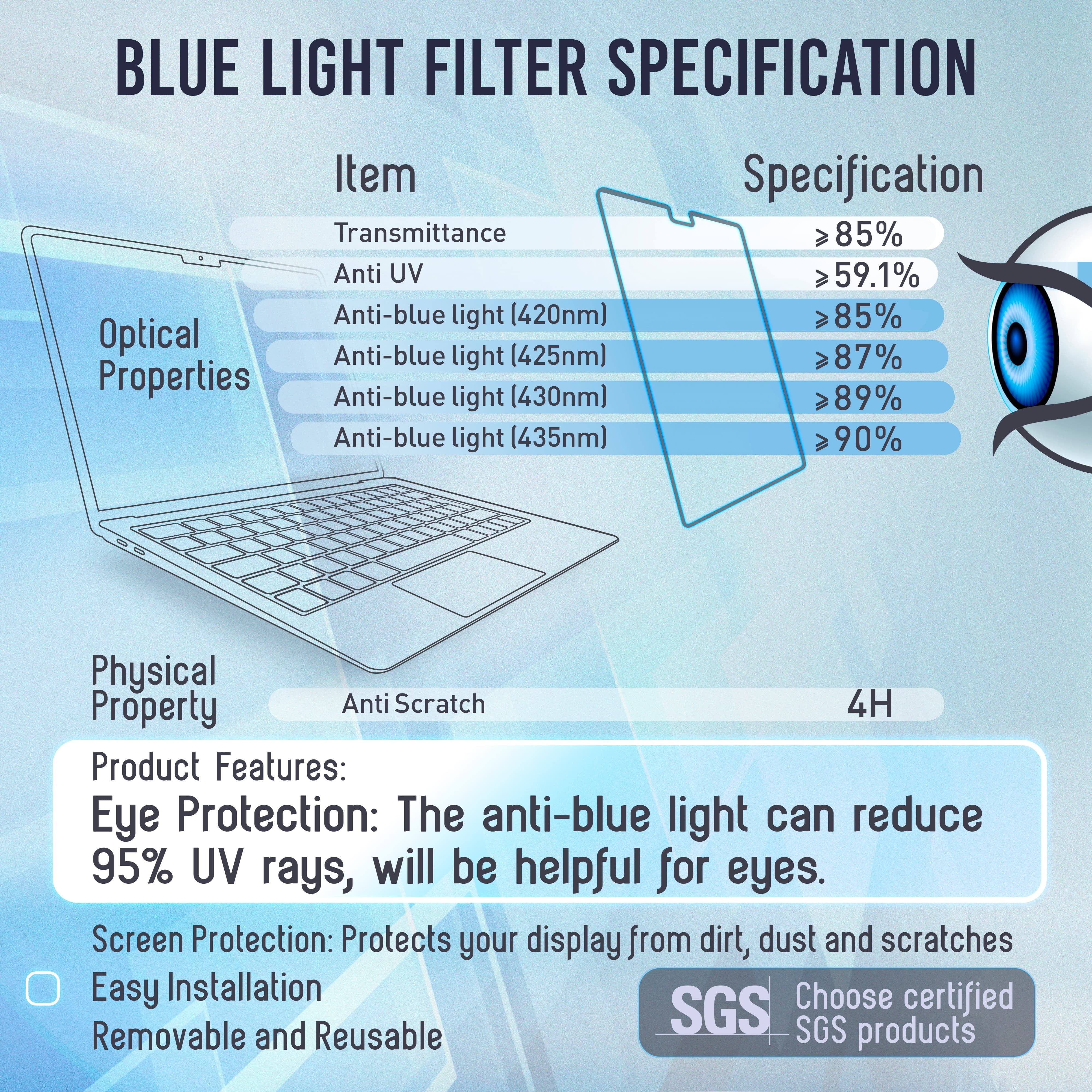 Magnetic Blue Light Screen Compatible With MacBook Pro 16" 2021, 2022, 2023, 2024, M1, M2, M3, M4 Anti-Glare Anti-Blue Light Laptop Screen Protector Filter Blue Light Blocking Filter