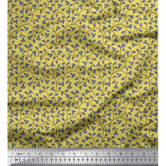 Soimoi Viscose Chiffon Fabric Check,Leaves & Floral Artistic Printed Craft Fabric by the Yard 42 Inch Wide