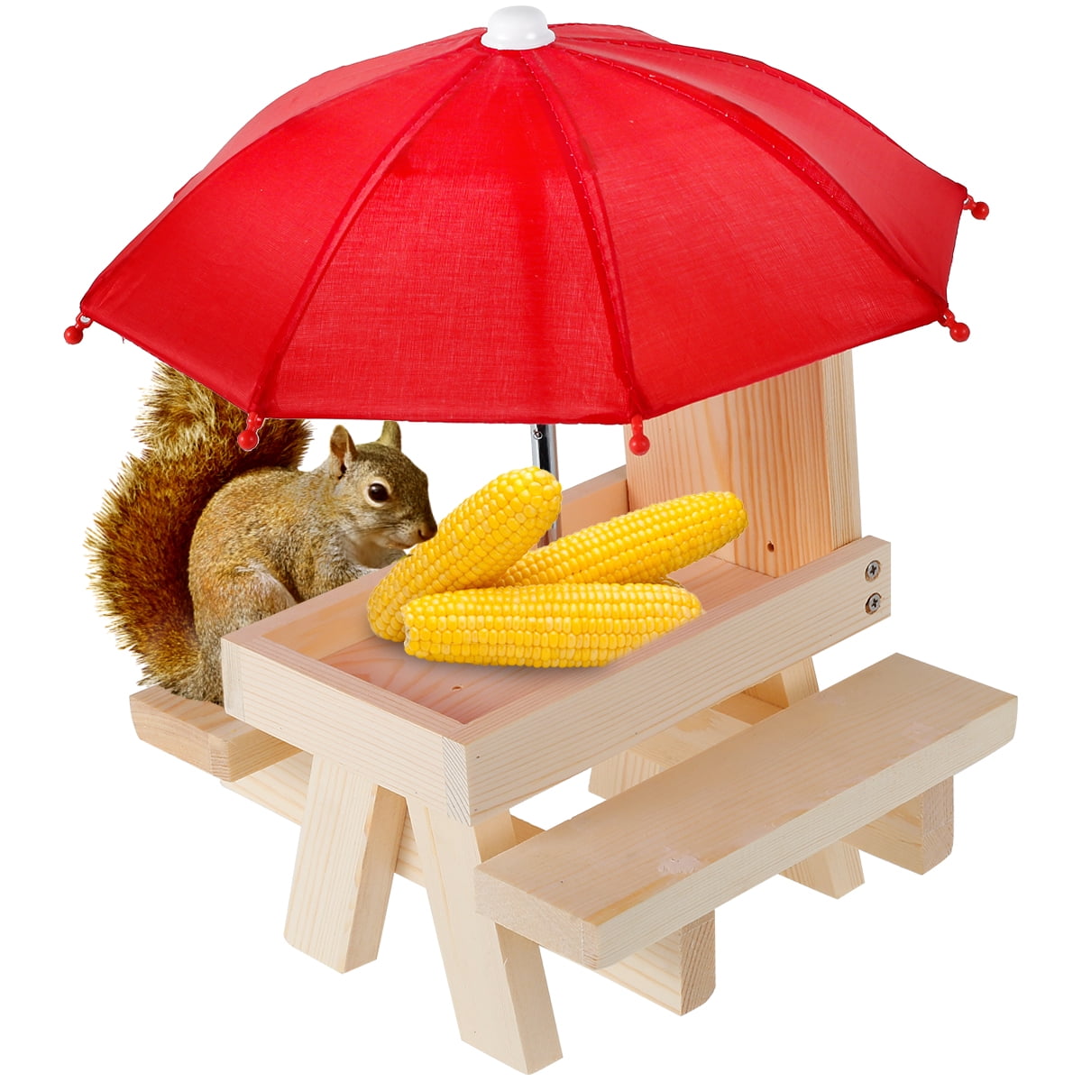 Littleduckling Outdoor Animal Feeder Wooden Squirrel Picnic Table with
