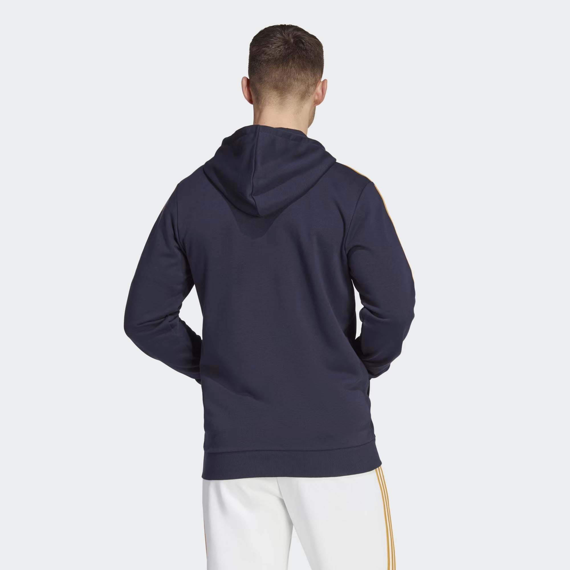 adidas Men's Soccer Real Madrid DNA Full Zip Hoodie 23/24 - Golden 3-Stripes, Soft French Terry Fabric- X-Large