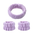 thumbnail image 3 of El juego de lavado de cara con diadema de spa reutilizable incluye 1 diadema de microfibra, 2 muñequeras para mujeres y niñas, evita que el líquido se violeta claro Yinane diadema de lavado de cara, 3 of 7