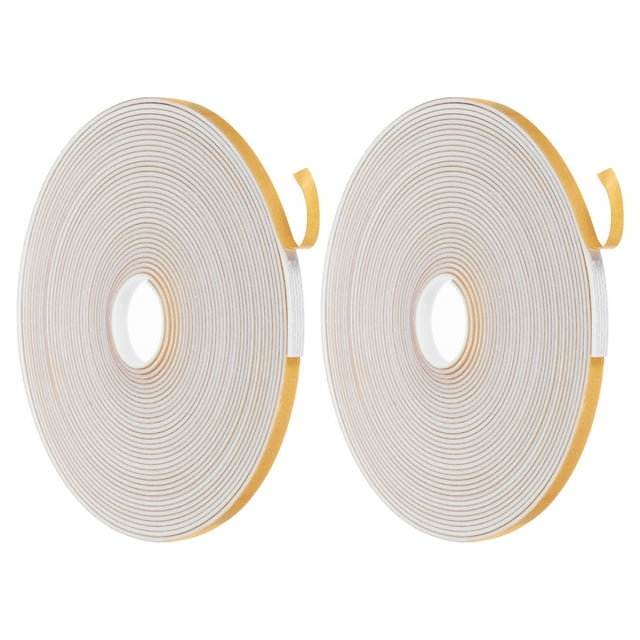 Cinta de sellado para puertas Uxcell, cinta de espuma autoadhesiva fuerte, relleno de huecos para puertas y ventanas, 1/4 pulgada x 1/16 pulgada x 32 pies, paquete de 2