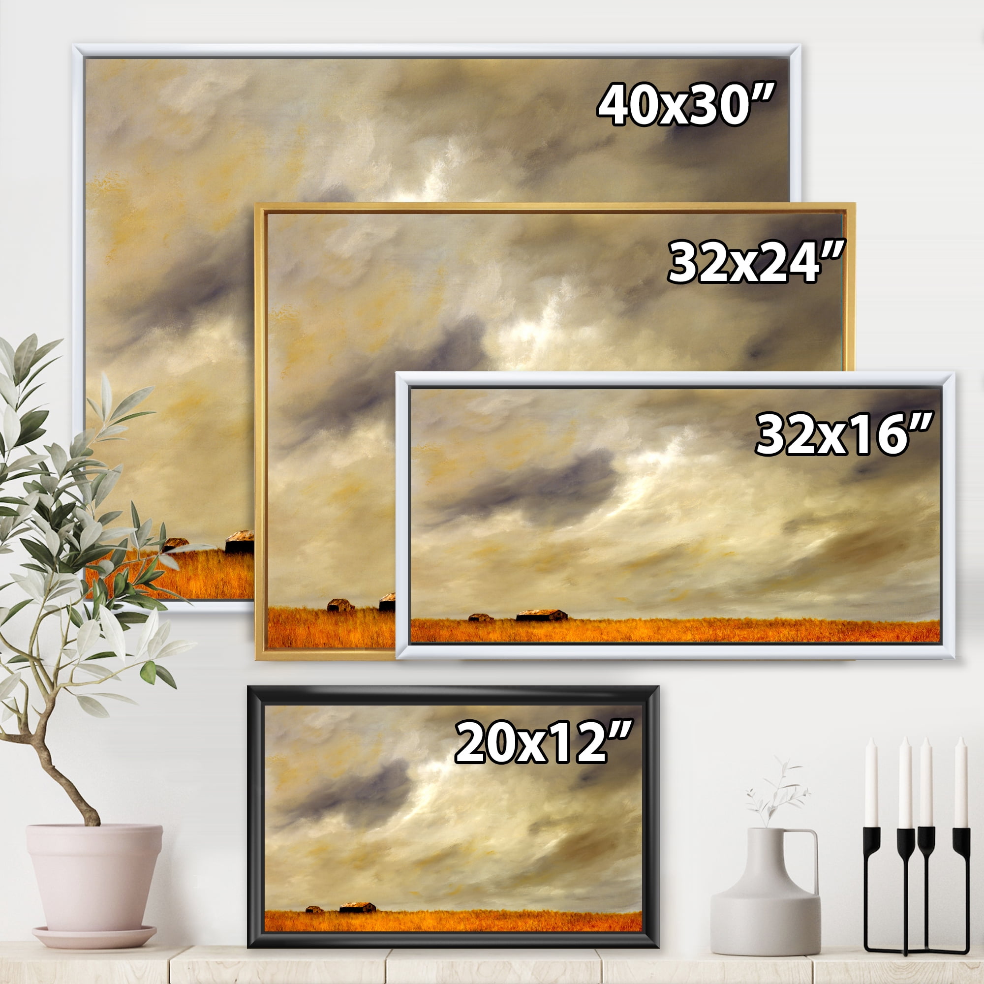 Designart 'Desert Farmhouse Under Cloudy Sky I' Farmhouse Framed Canvas Wall Art Print