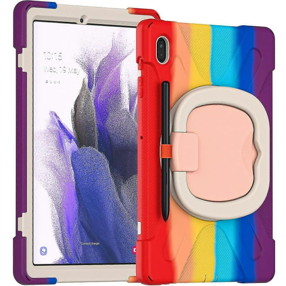 Color Shock Case For Samsung Tab S7 Fe 12.4 Inch With Pen Holder, Big Adjustable Ring Stand, Shock Protection Cover